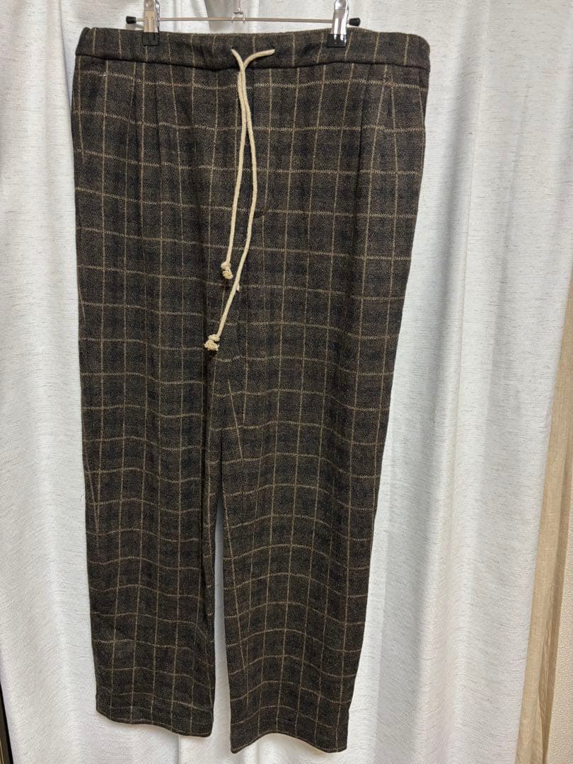 FRANK LEDERブラウン チェック柄 イージーパンツ