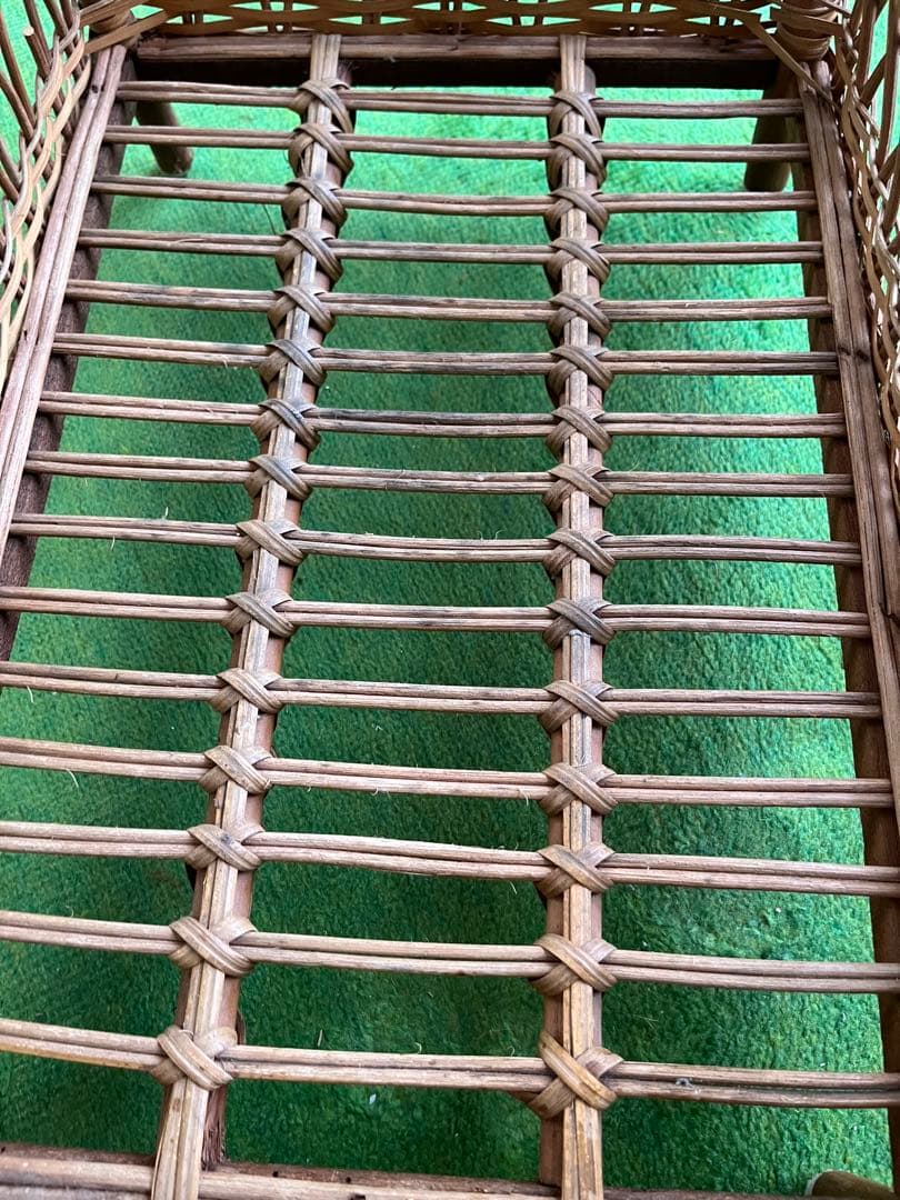 龍＊ラタン 籐 2段バスケット ランドリーバスケット 脱衣カゴ 昭和レトロ