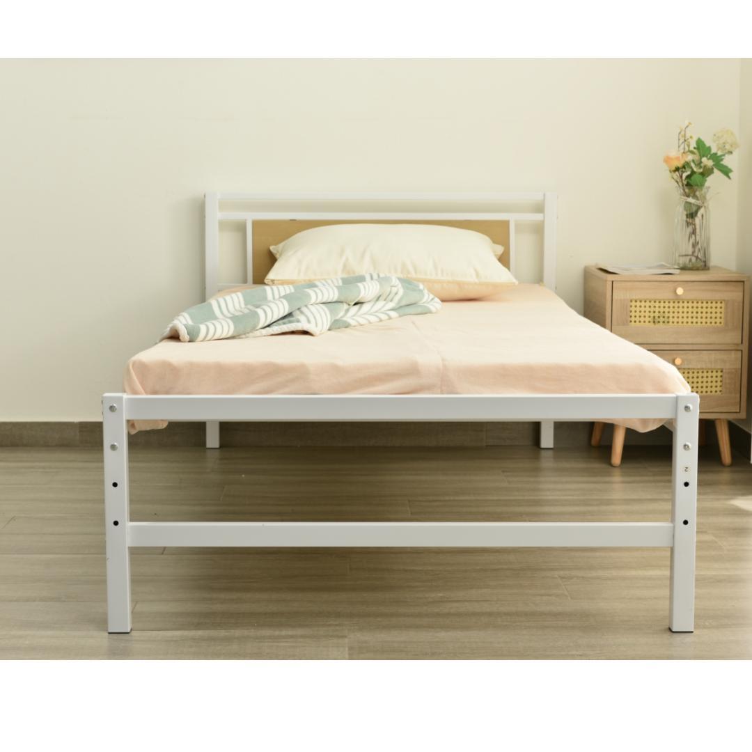 タイムセール！パイプベッド【TYPEA・一段】　高さは三段調節可能　WHITE