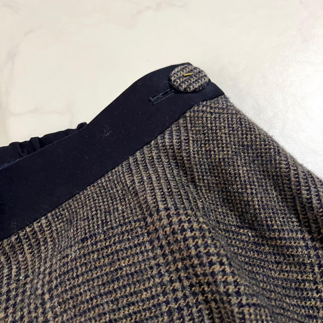 美品 現行 パラスパレス ウール × 麻 チェック ロングスカート3 L フレア