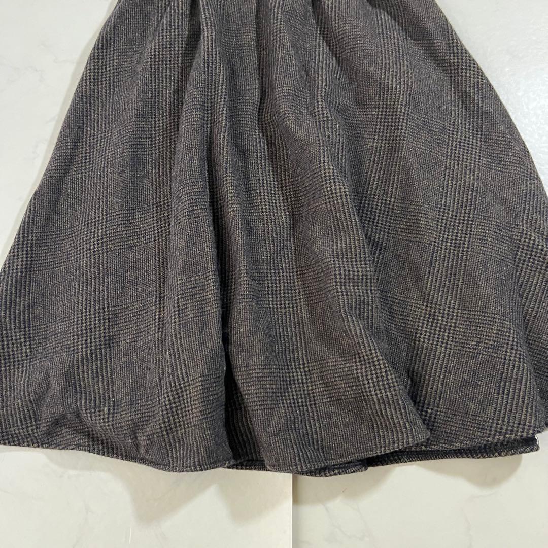 美品 現行 パラスパレス ウール × 麻 チェック ロングスカート3 L フレア
