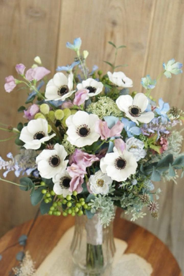 ウェディング ブーケ　ブートニアセット アネモネ　オーダー　結婚式　ブライダル