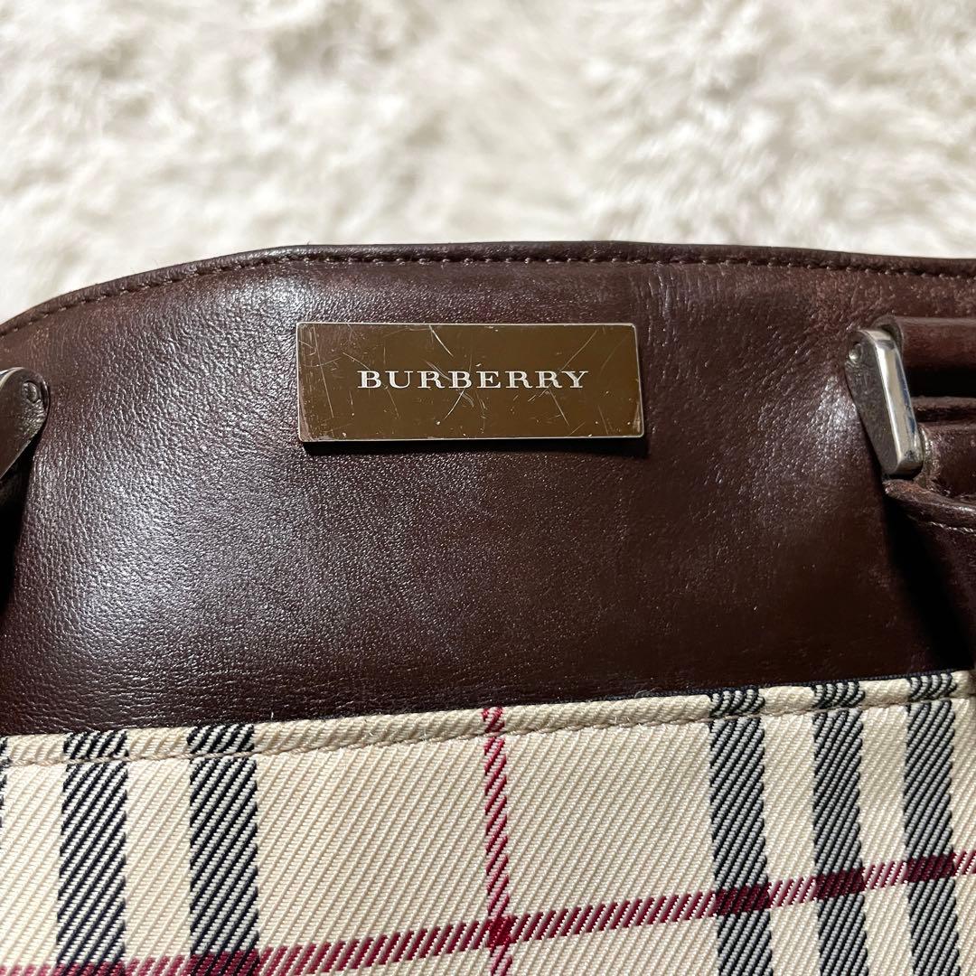【良品】Burberry バーバリー　トートバッグ　キャンバス　レザー　チェック