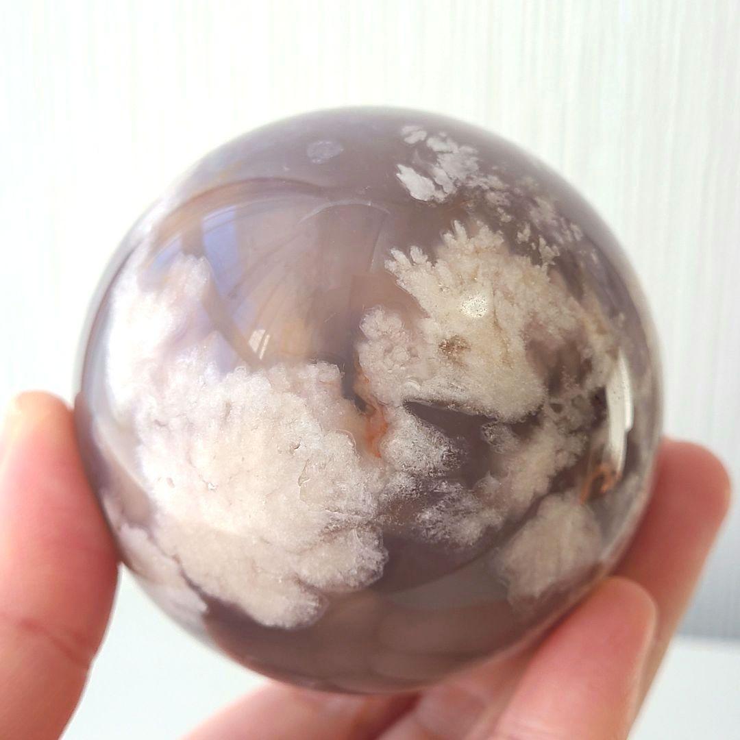 夜桜瑪瑙　スフィア　丸玉　天然石置物　コレクション　風水　フラワーアゲート　原石