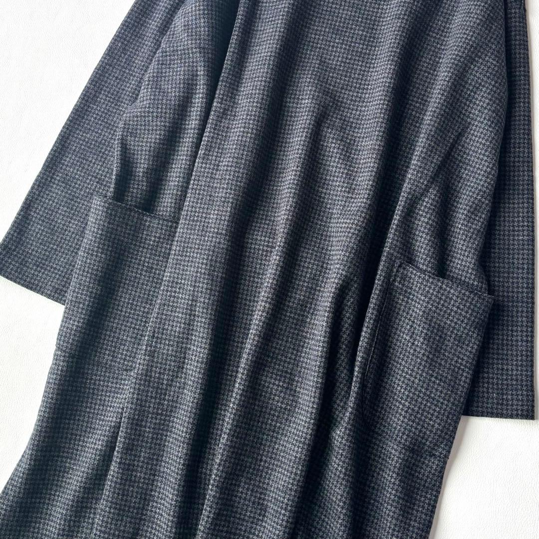 45R ウール100 千鳥格子　ワンピース　ワイドシルエット　R刺繍