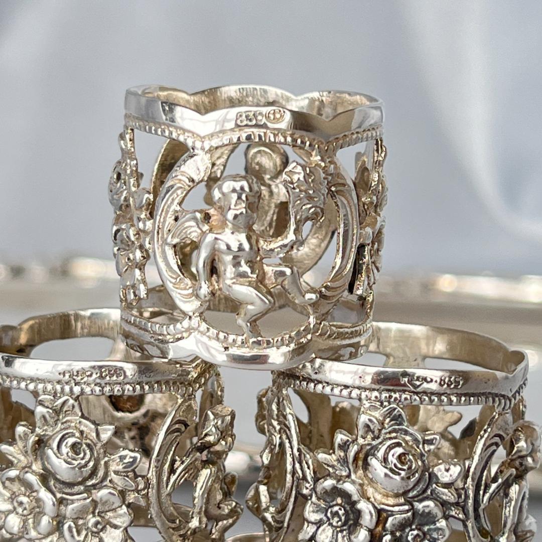 【ALBO】 薔薇と天使のナプキンリング 6個【純銀】