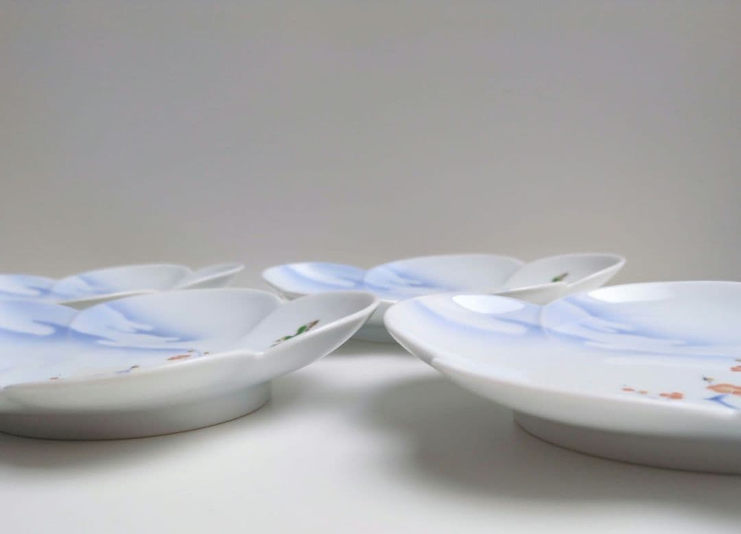 深川製磁　紅梅　鶯　梅型取皿揃5枚組