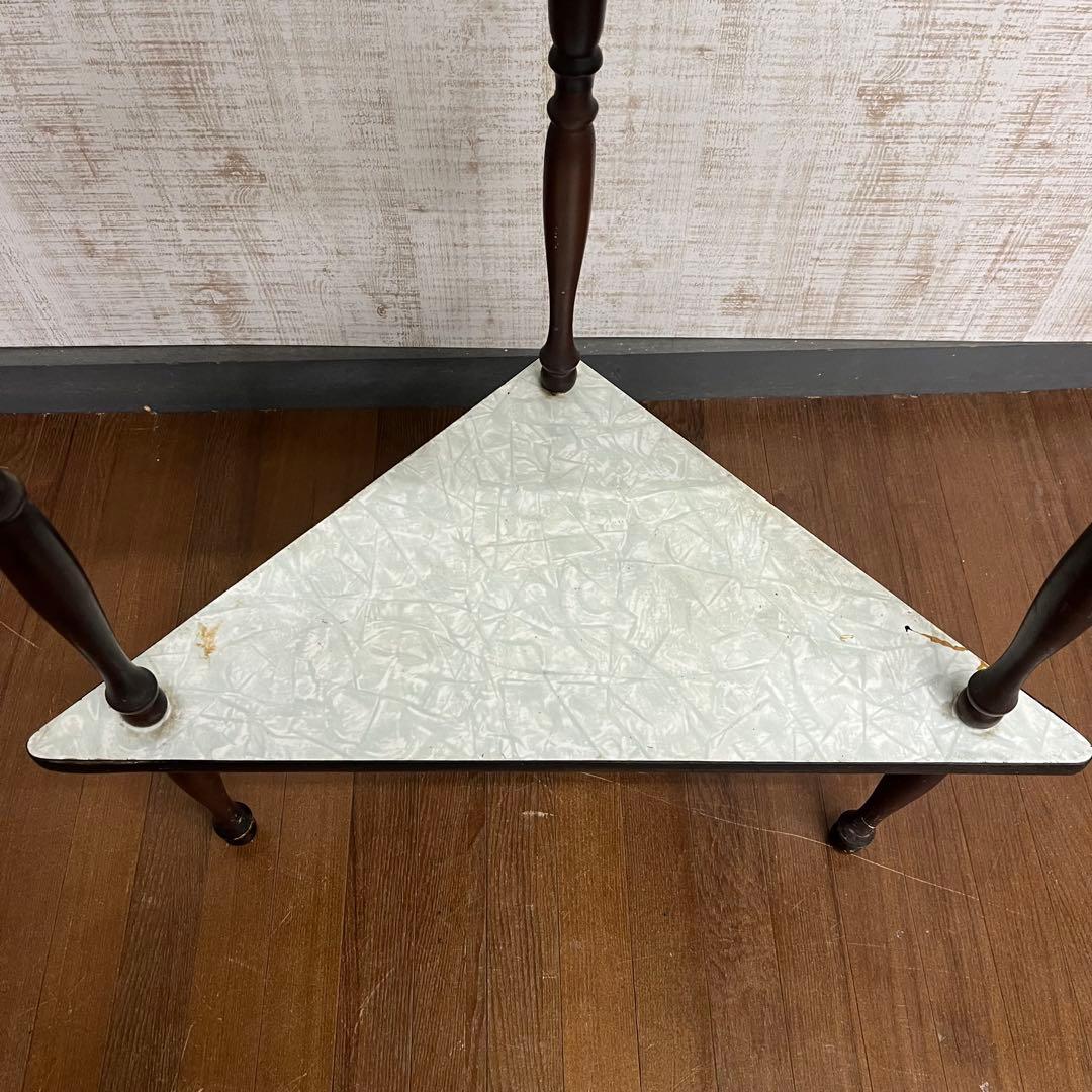 【アンティーク】昭和レトロ 木製 2段 三角コーナーラック サイドテーブル