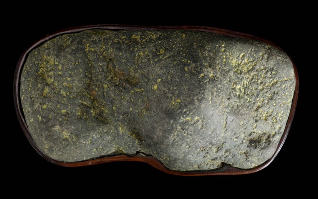 山景石 景石 連山 山型 5.1kg 台座付 黄斑文様 盆景 鑑賞石 自然石