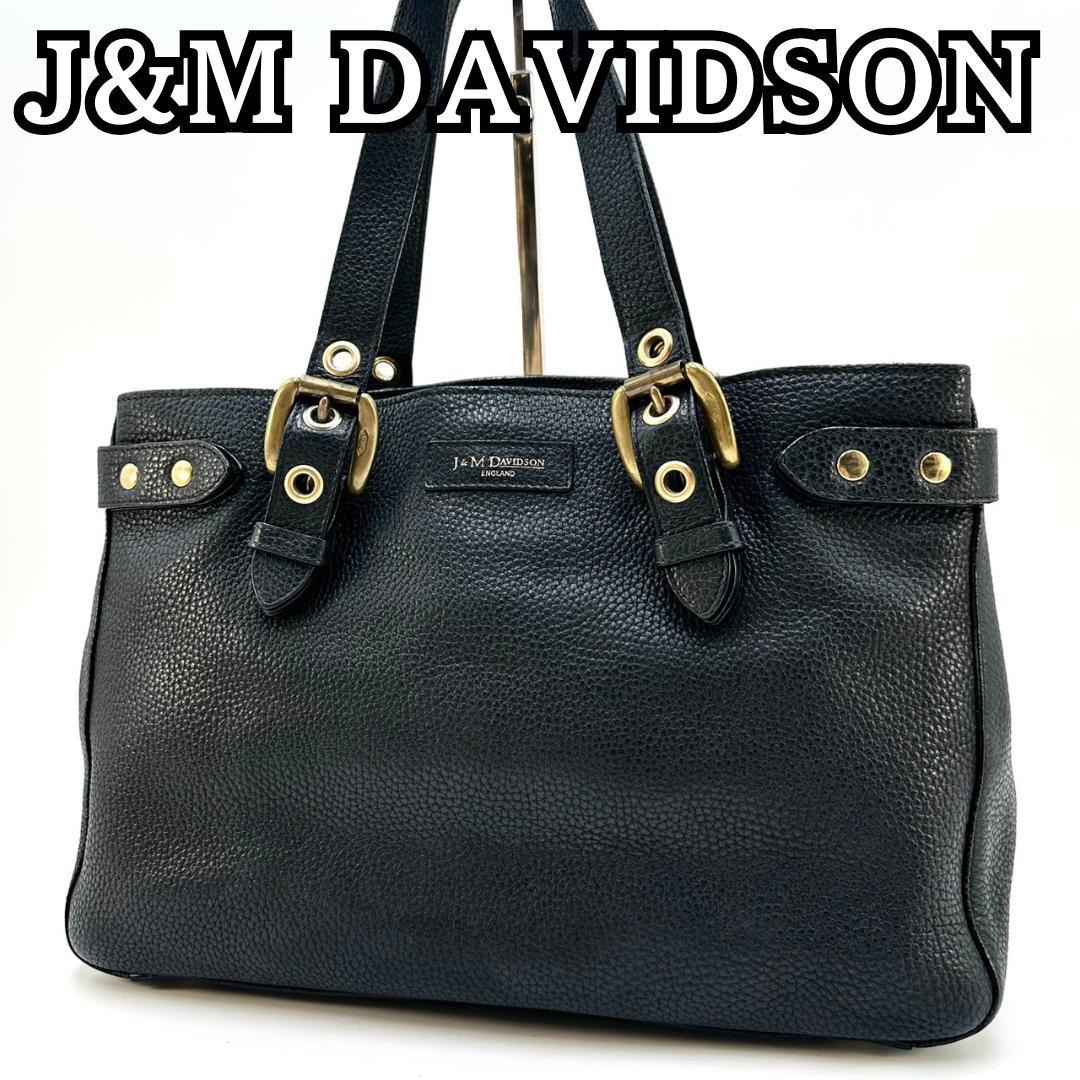 J&M DAVIDSON シボ革 A4収納可能 トートバッグ ハンドバッグ 黒