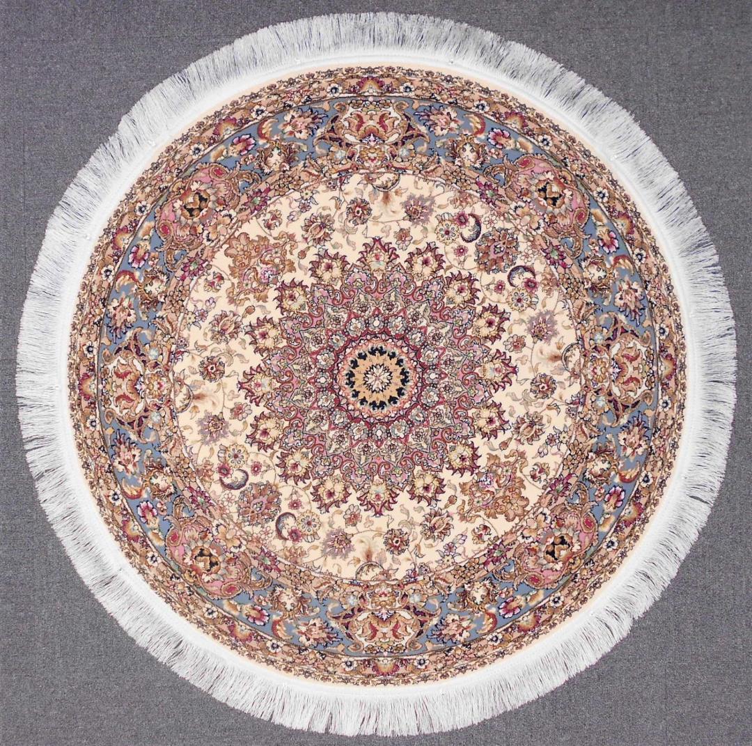 170万ノット！輝く、本場イラン産 絨毯！円形 150cm‐201181