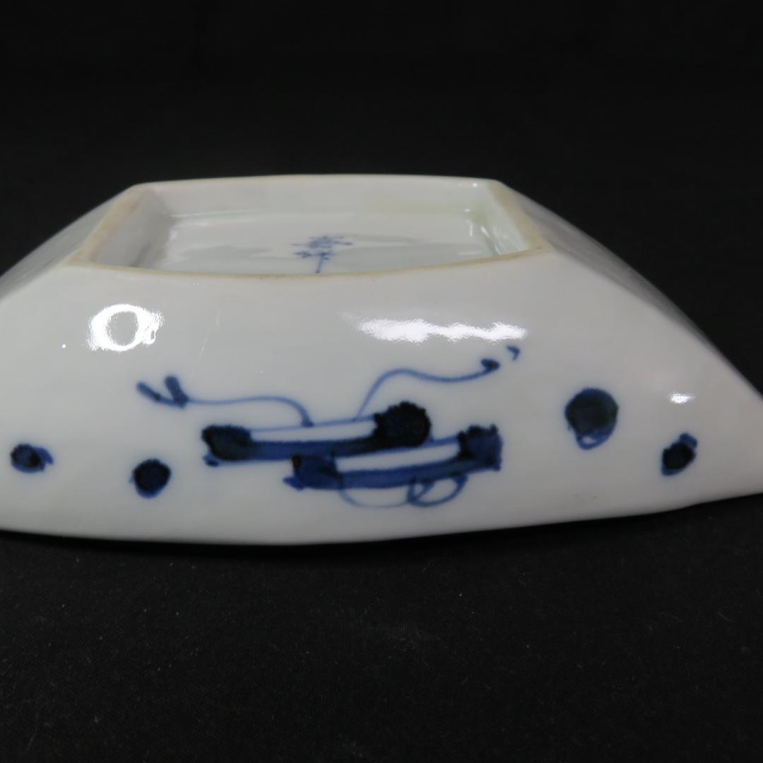 向付 染付 七福神 5客 明治 大正 昭和初期 銘 変形皿 小皿 その2