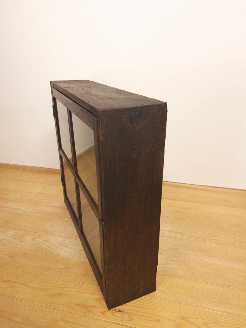 ガラス棚　開戸　木製　収納棚　古道具　古家具　和家具　ビンテージ　アンティーク