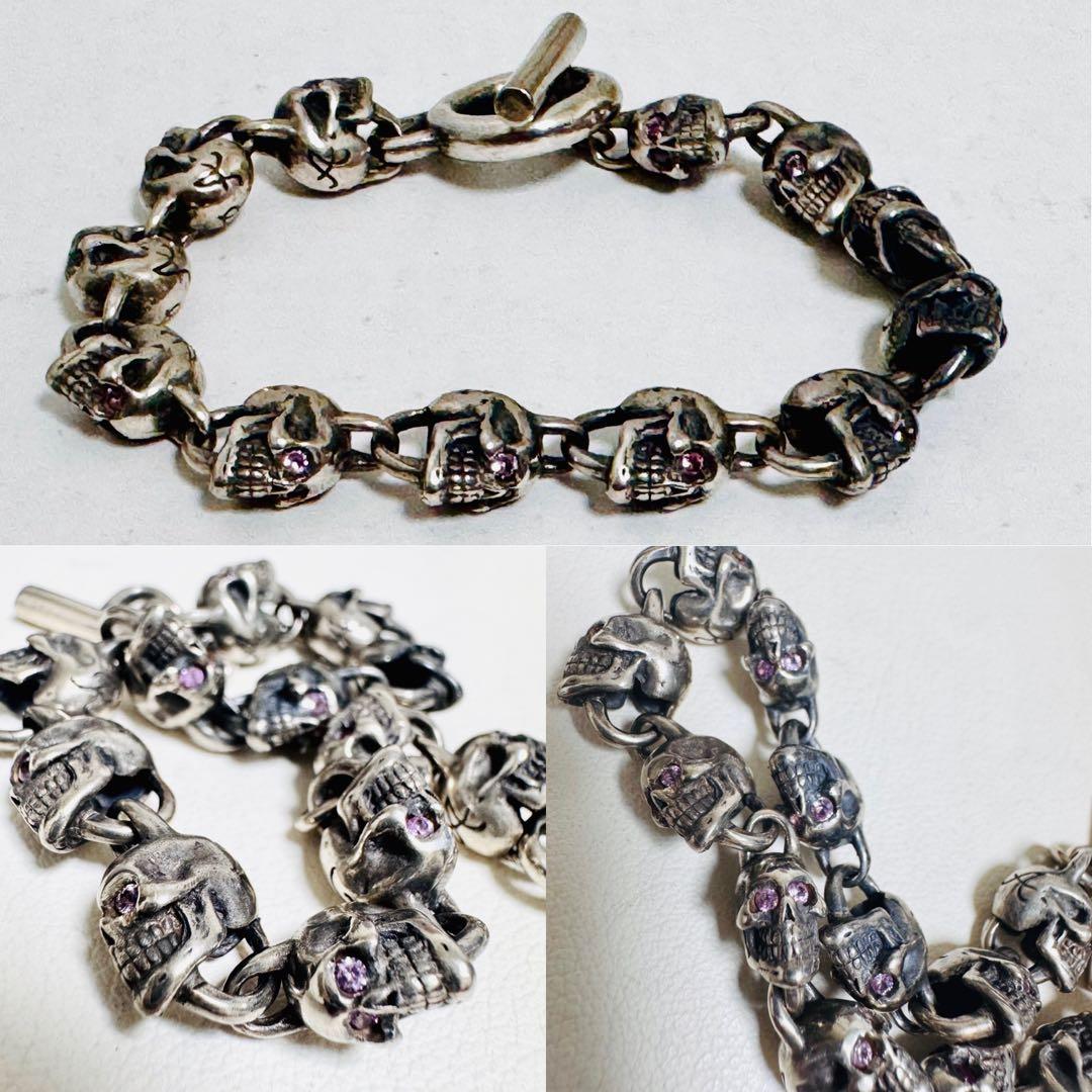 38万円購入天然サファイア　ロックンライド　スカルブレスレット　シルバー925