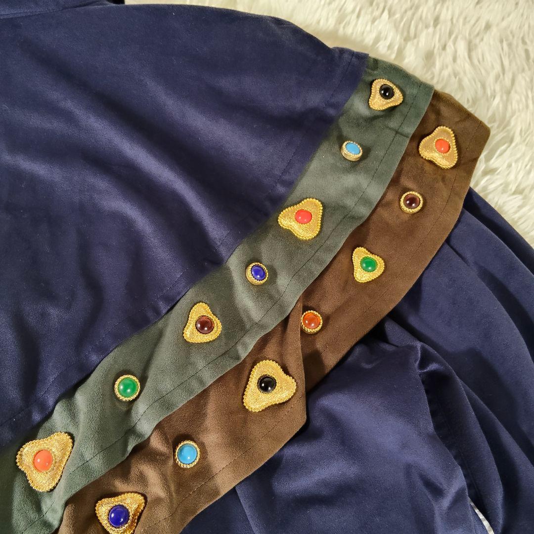 伊太利屋　ビジューコート　ネイビー　個性的　11A2　肩パッド