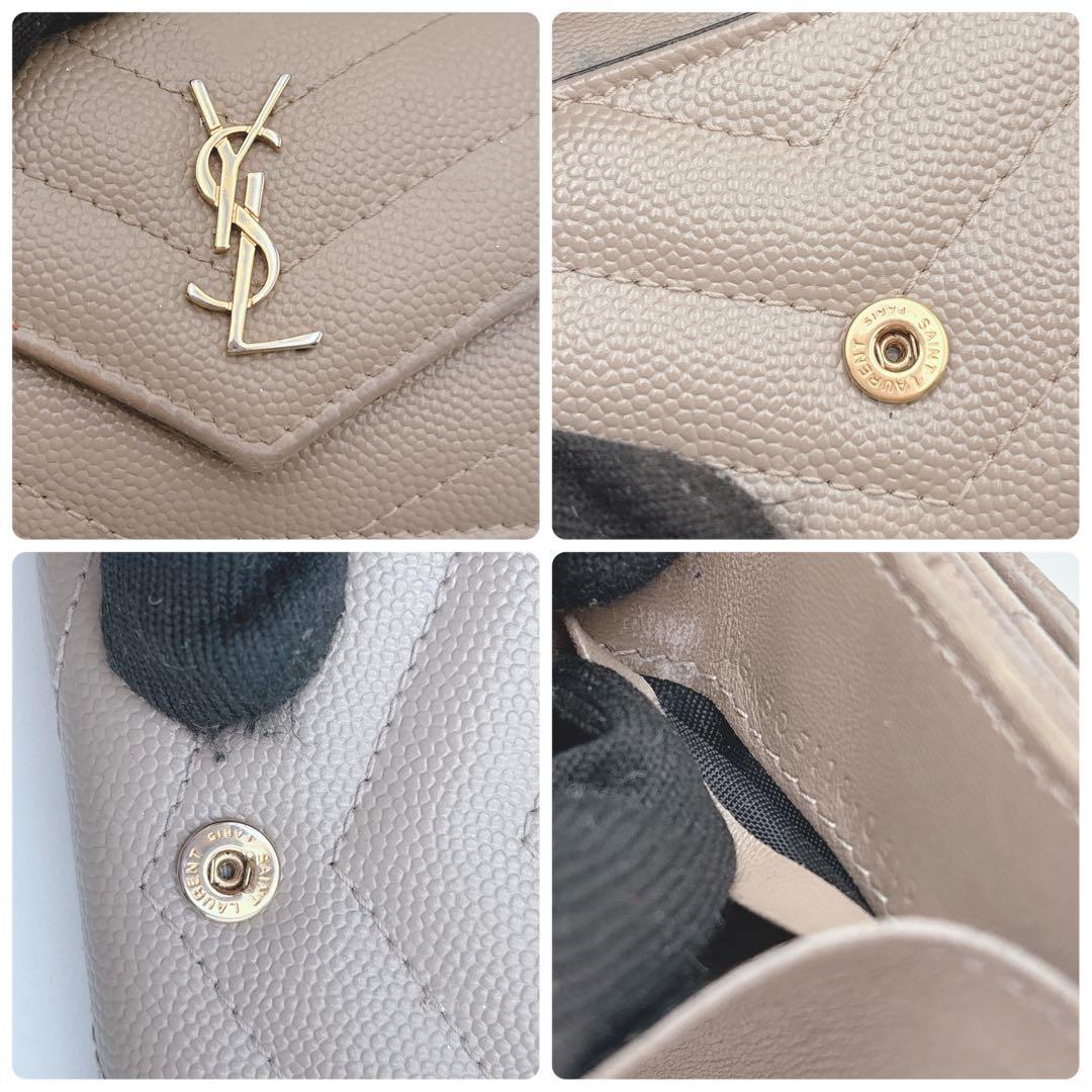 YSL イヴサンローラン レザー 三つ折り財布 ベージュ