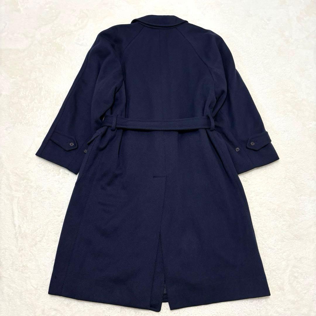 リングヂャケット ヘリンボーン ロング丈 ダブルチェスターコート L ネイビー