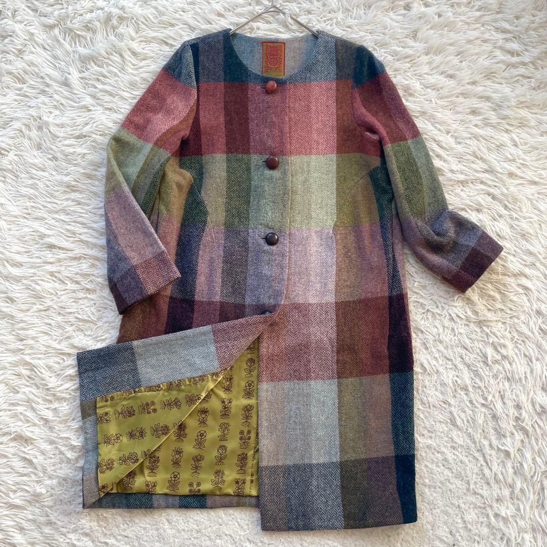 YOSHIYA KEIKO バイカラー　マルチカラー　くるみボタン　コート