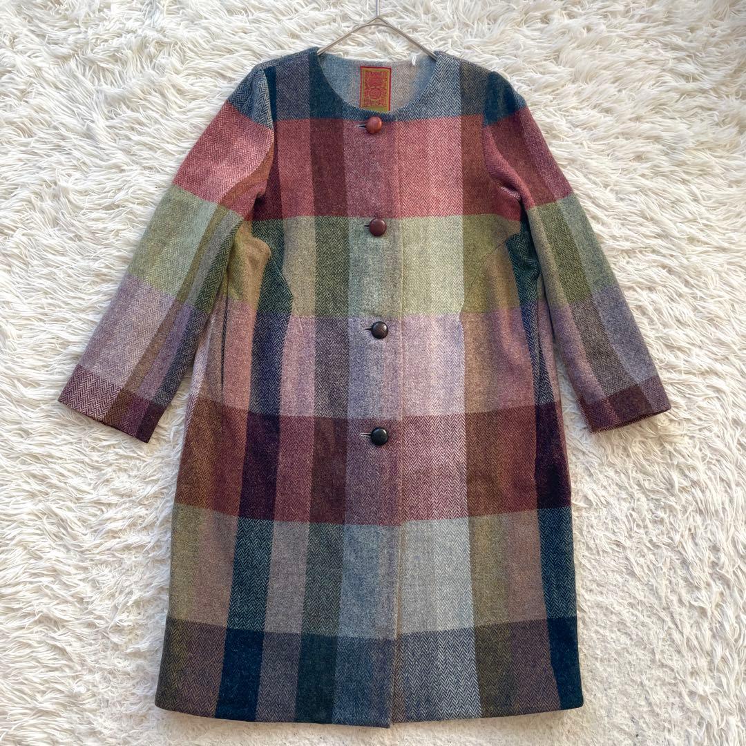 YOSHIYA KEIKO バイカラー　マルチカラー　くるみボタン　コート