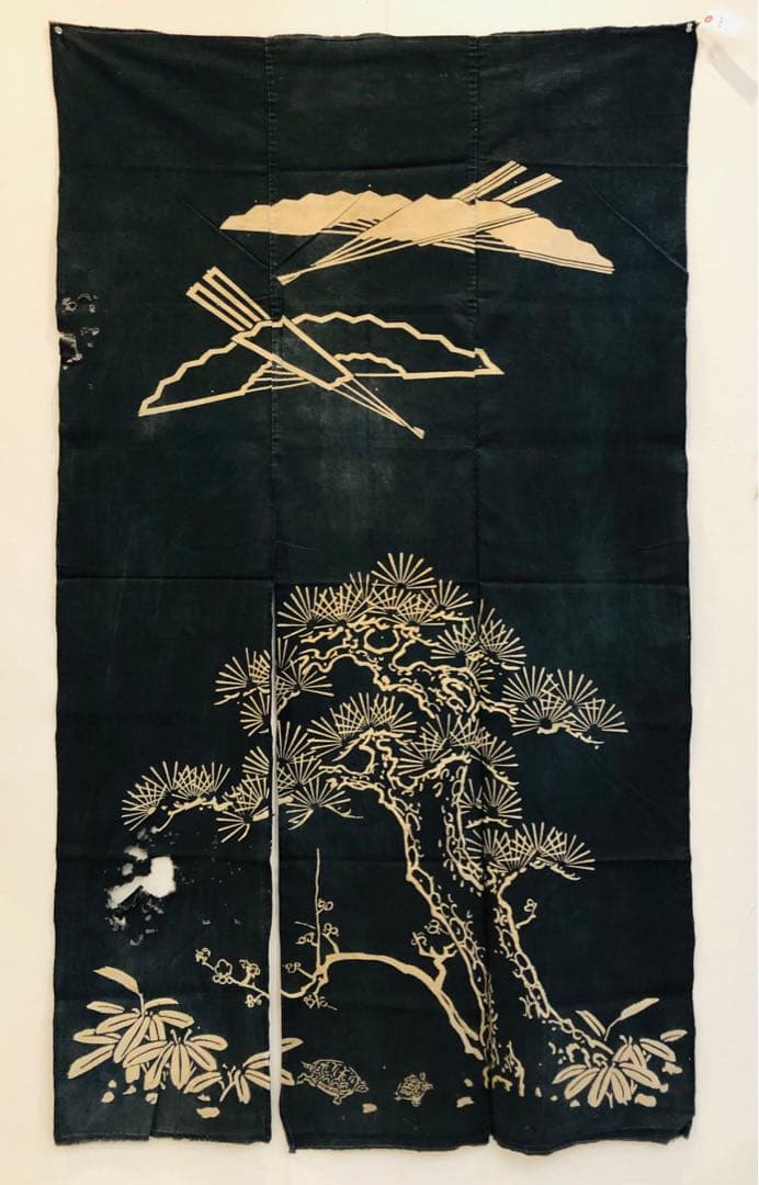 藍染 加賀のれん 時代物 木綿 古布ソ-389 三巾