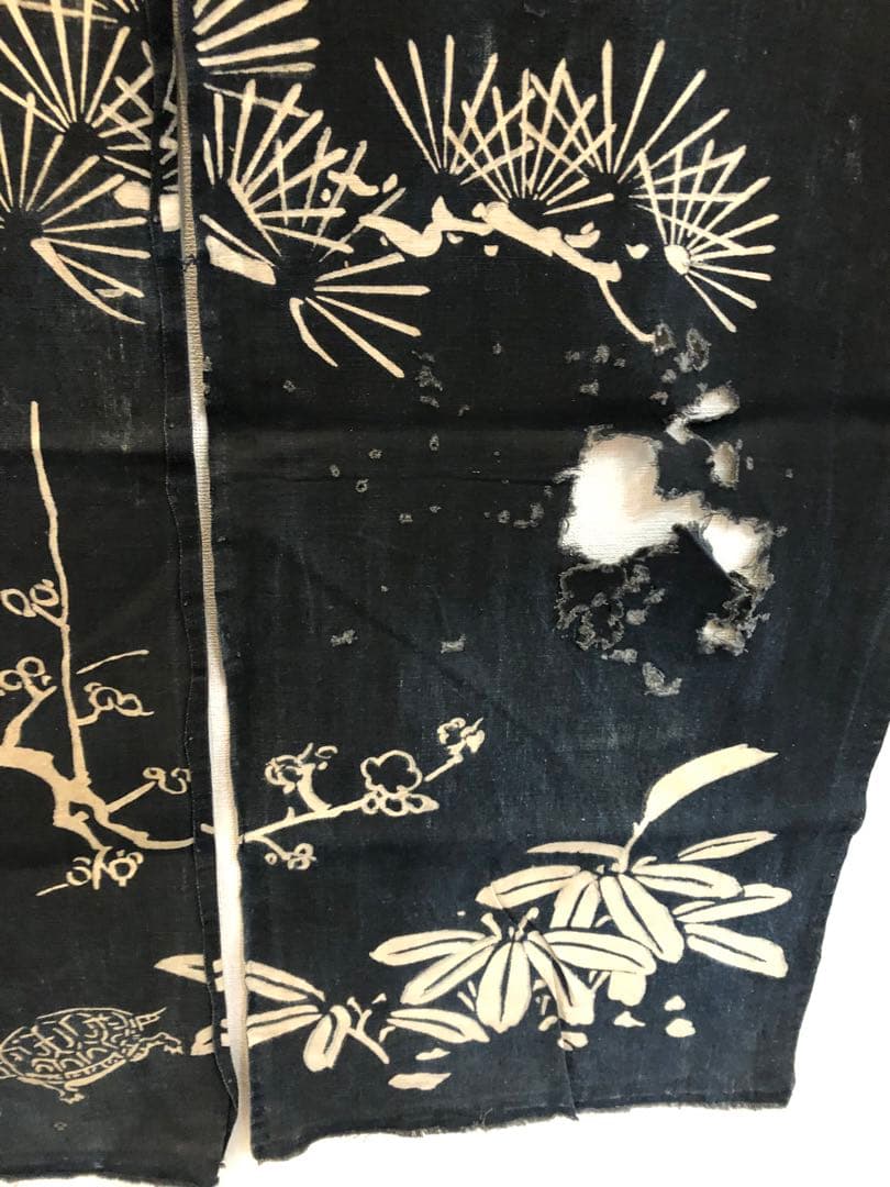 藍染 加賀のれん 時代物 木綿 古布ソ-389 三巾