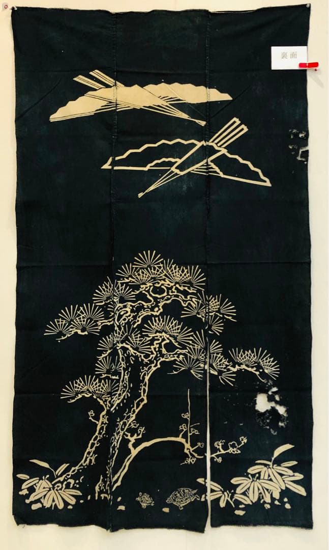 藍染 加賀のれん 時代物 木綿 古布ソ-389 三巾