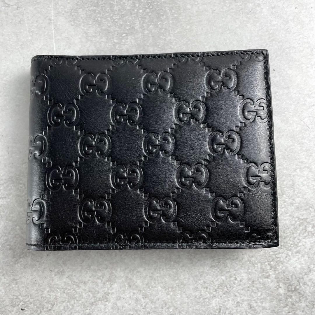 【未使用級】GUCCI グッチ シマ 二つ折り財布 ブラック