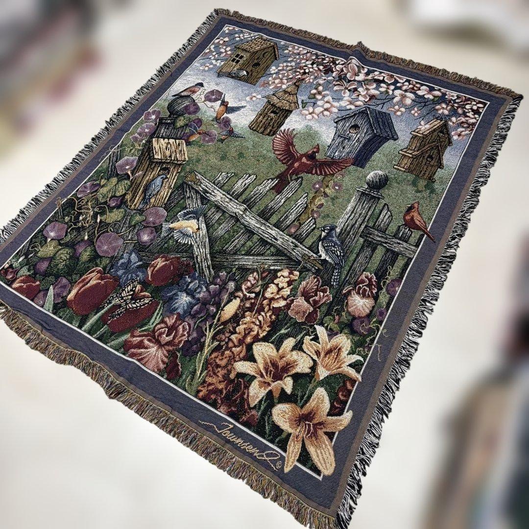 カラフル　花　鳥　マルチカバー　ソファカバー　ヴィンテージラグ　165x133