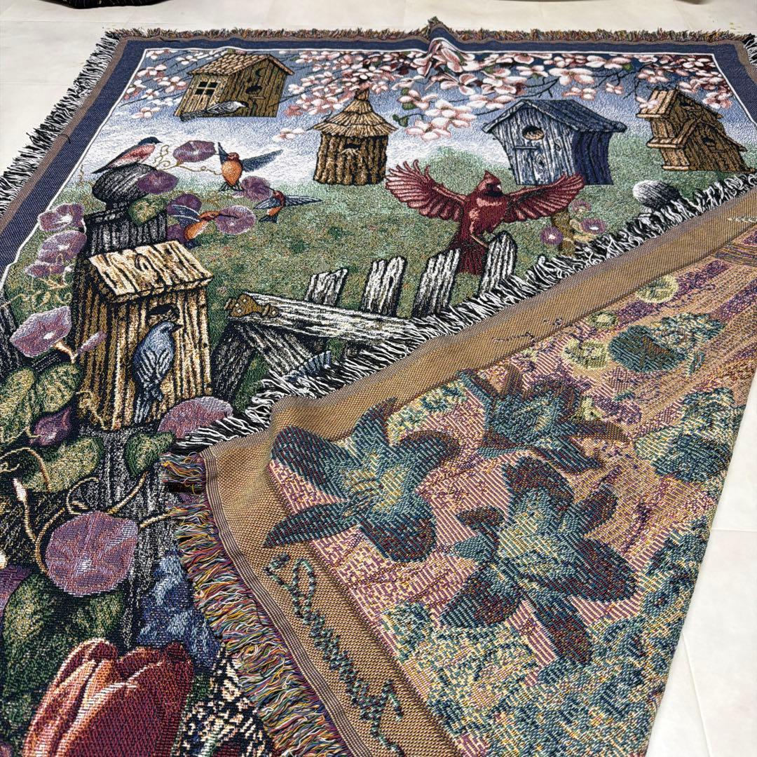 カラフル　花　鳥　マルチカバー　ソファカバー　ヴィンテージラグ　165x133