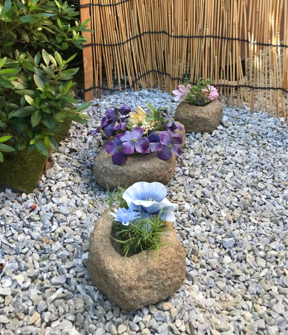 【天然自然石・石鉢・苔鉢・寄せ植え鉢・多肉植物鉢３個】庭石オブジェ造園水石天然石