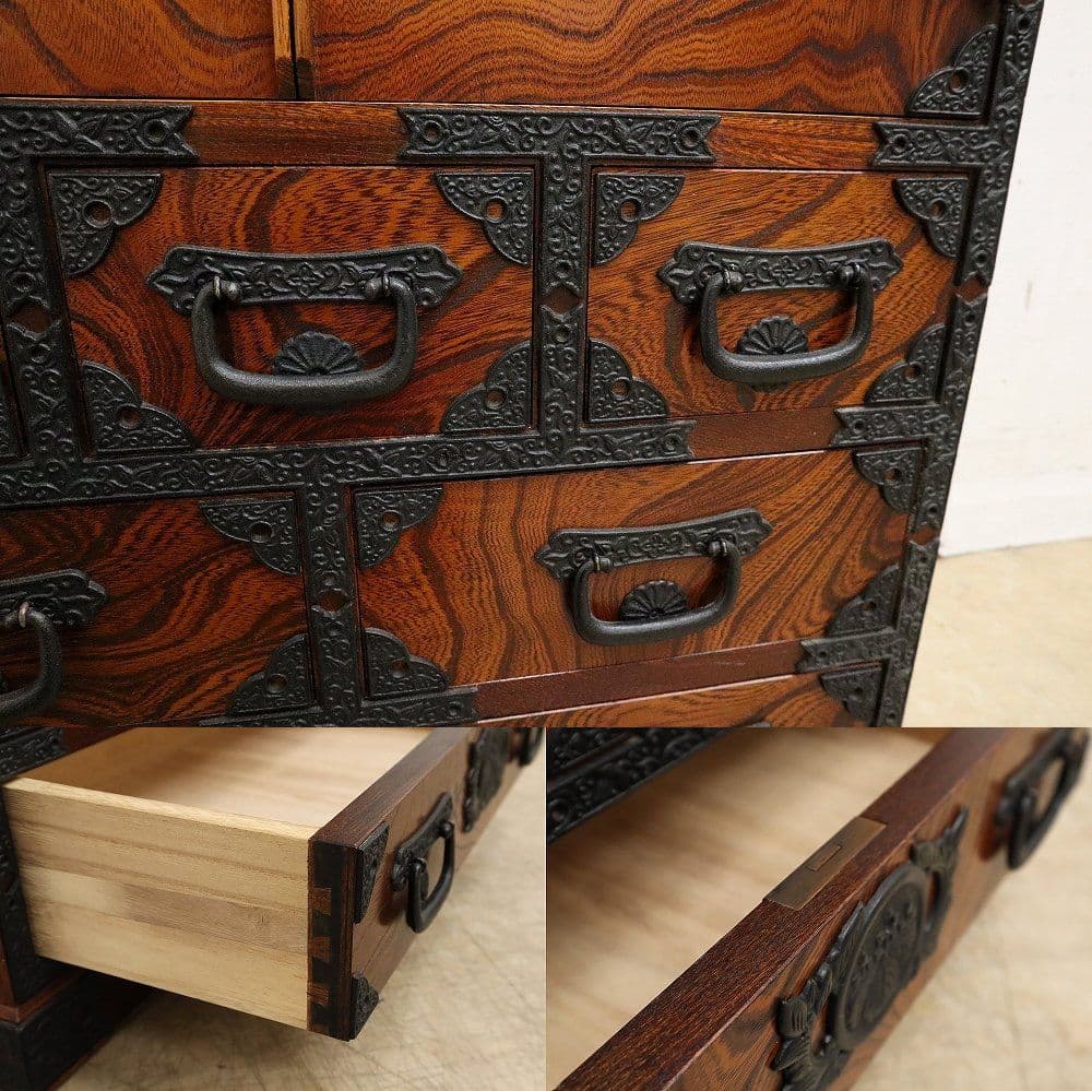 房総海んちゅ・帳場箪笥・小箪笥【五三の桐】家紋金具・観音開き