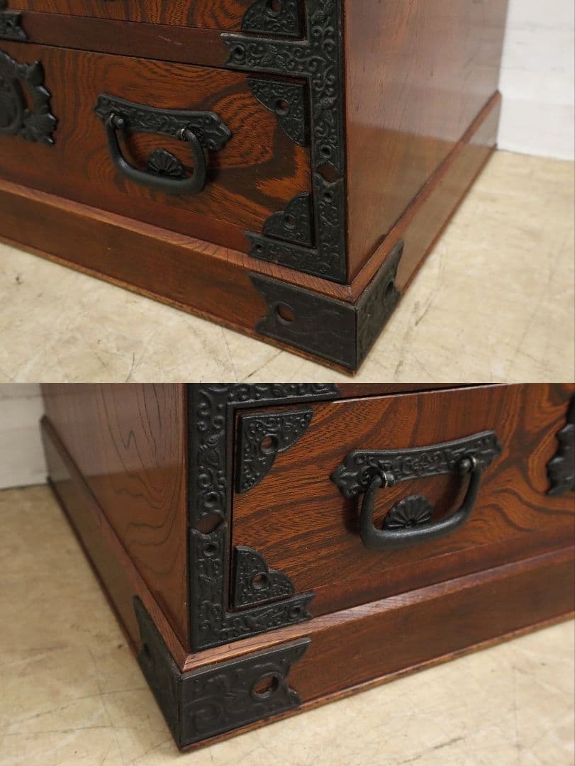 房総海んちゅ・帳場箪笥・小箪笥【五三の桐】家紋金具・観音開き