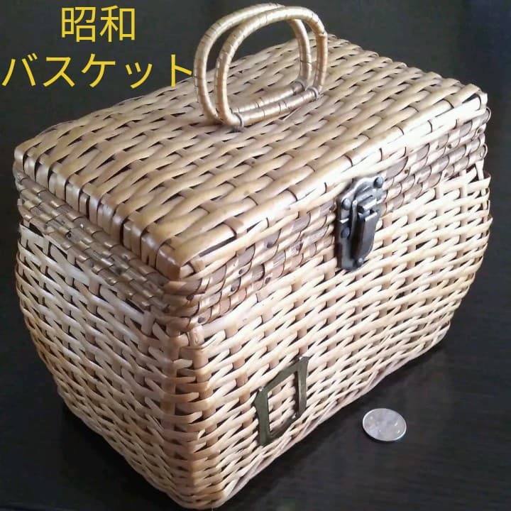 60年前の宝物天然竹細工ミニバスケット　手提げ小物入れ