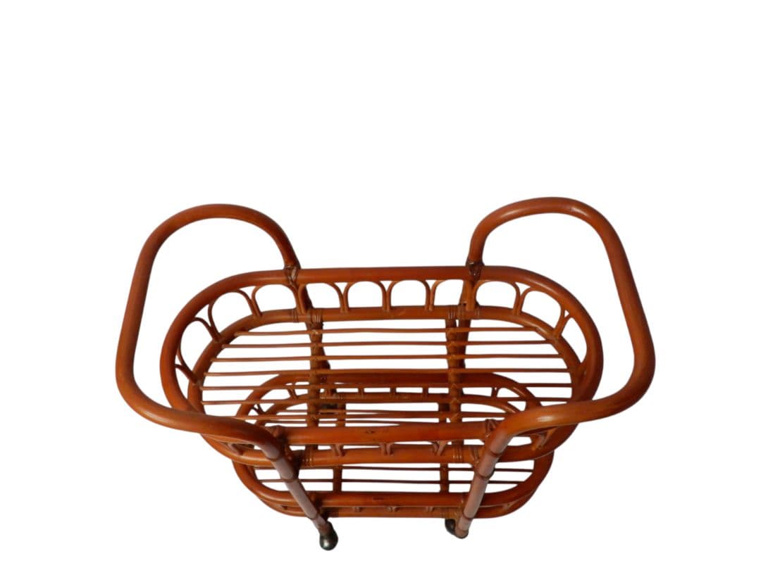 【美品】ラタン 藤 キャリーワゴン ランドリーラック