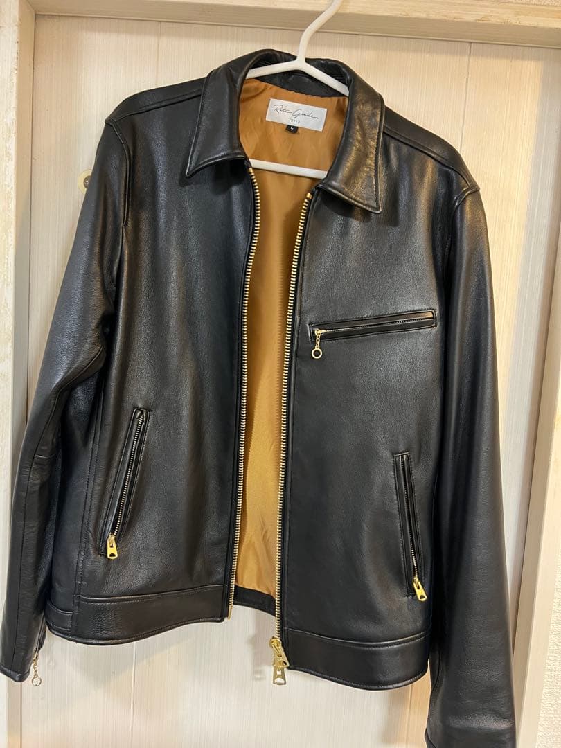 【ほぼ新品】レトログレード東京 革ジャン シープレザー　ブラック×ゴールド　L