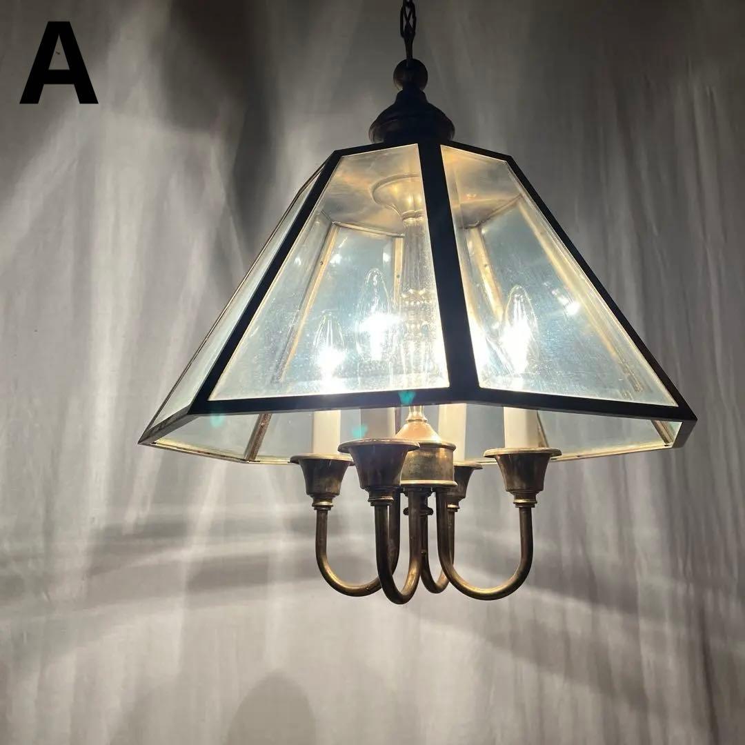 ビンテージ◾️4灯 天井照明 ゴールドフレーム ペンダントライト シャンデリア A