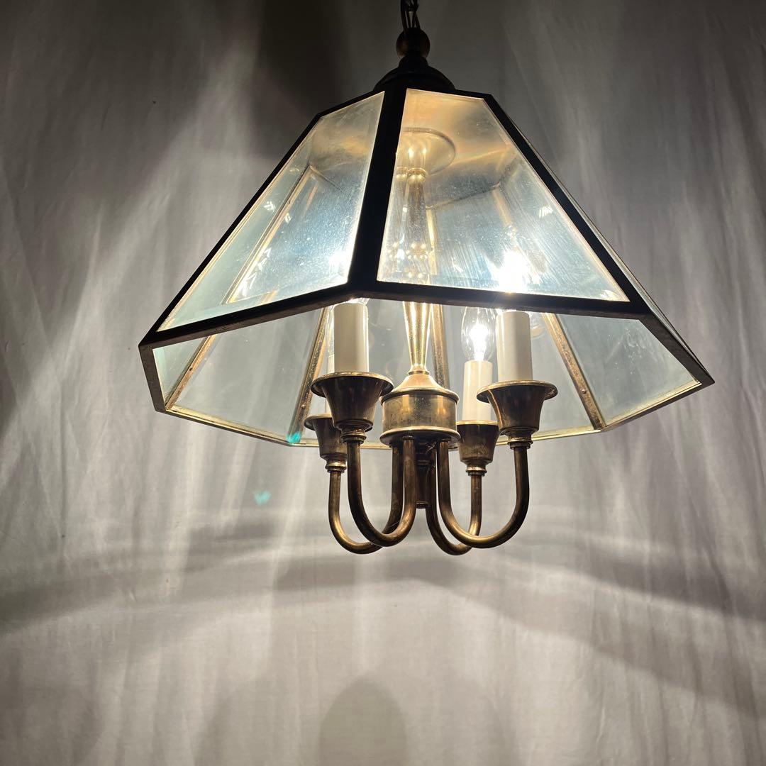 ビンテージ◾️4灯 天井照明 ゴールドフレーム ペンダントライト シャンデリア A