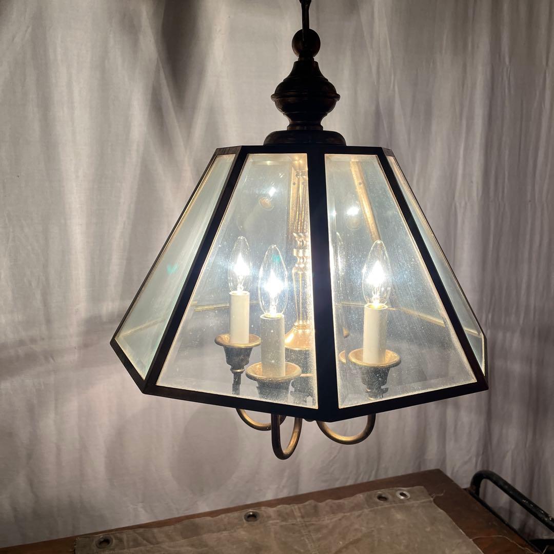 ビンテージ◾️4灯 天井照明 ゴールドフレーム ペンダントライト シャンデリア A