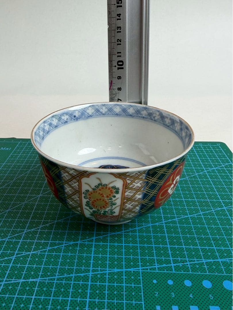 有田焼き　古伊万里　赤茶碗　蓋付き　色絵　5つ　NO.03