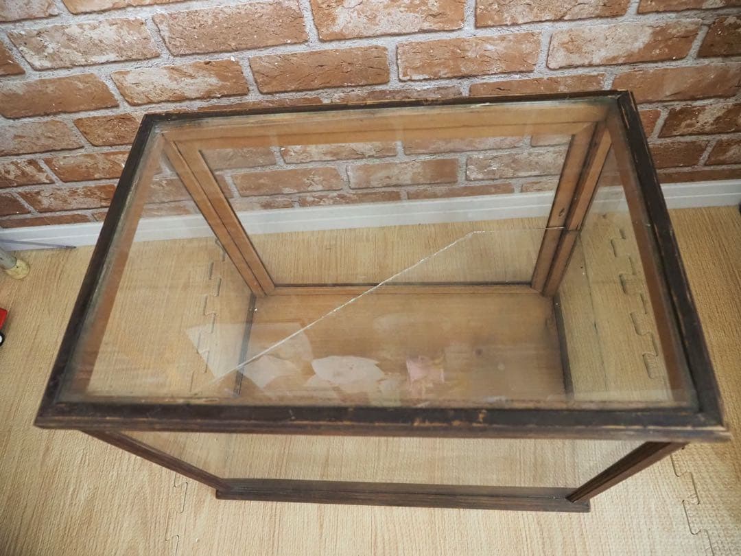 ビンテージ古い木製 ガラスケース 2段 卓上ショーケース レトロ昭和