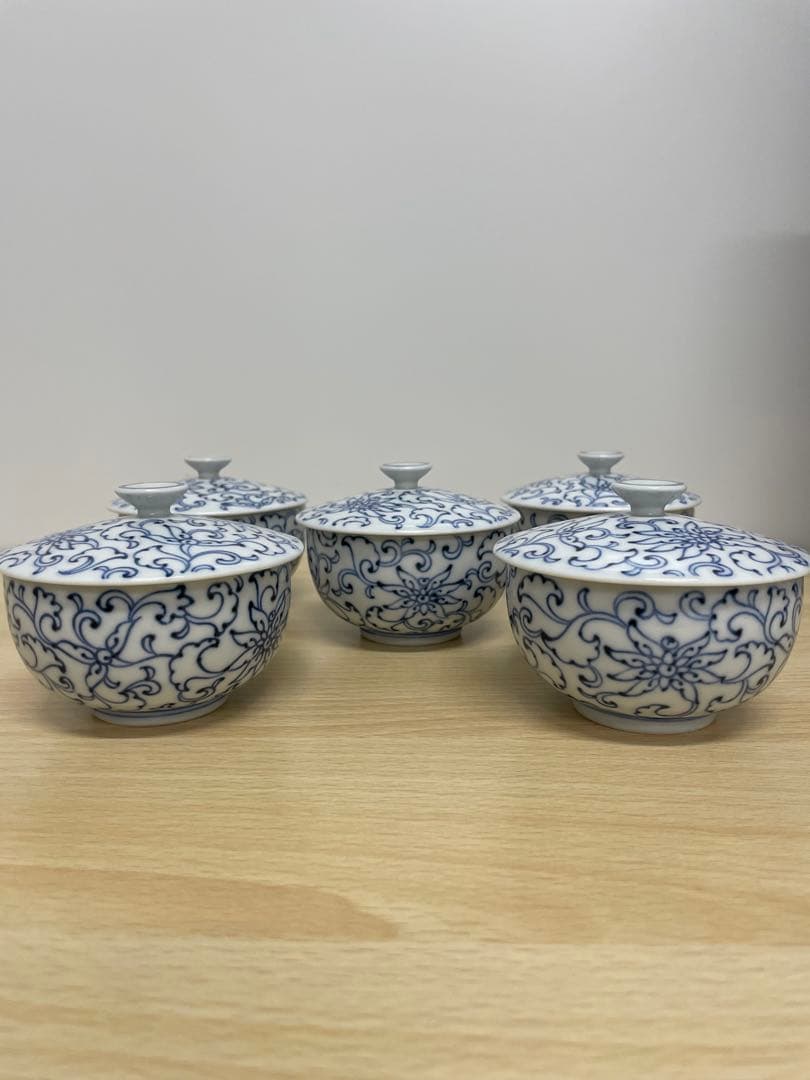 たち吉 京唐草 お茶呑茶碗 新品桐箱付き5客①