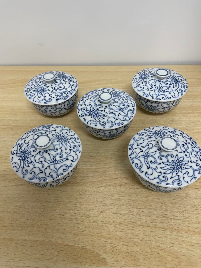 たち吉 京唐草 お茶呑茶碗 新品桐箱付き5客①