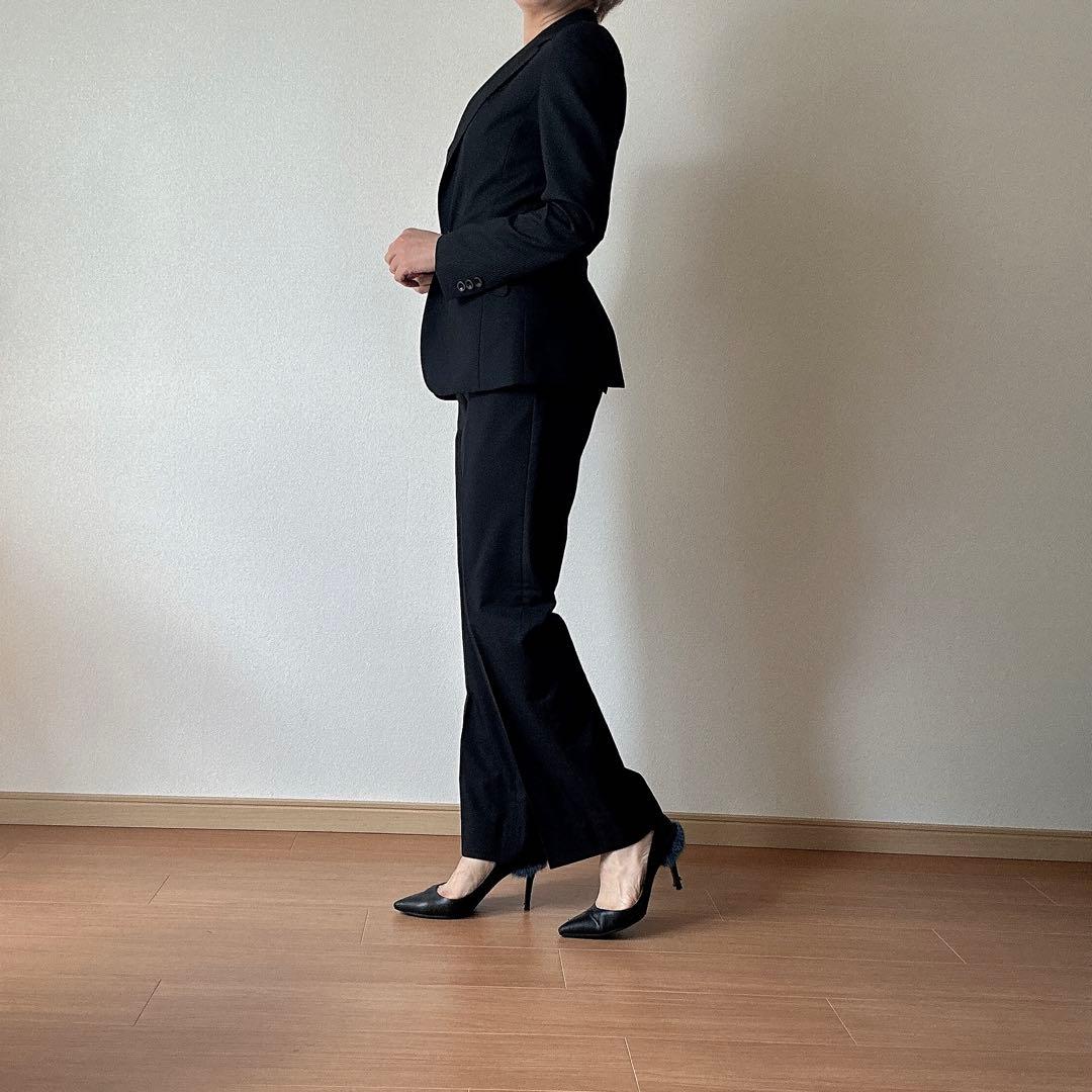 破格❤️美品❤️レディーススーツ❤️HILTON❤️ブラックストライプ❤️7号❤️パンツ