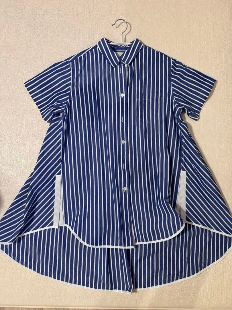 sacai ブルーストライプ　半袖シャツ Aライン
