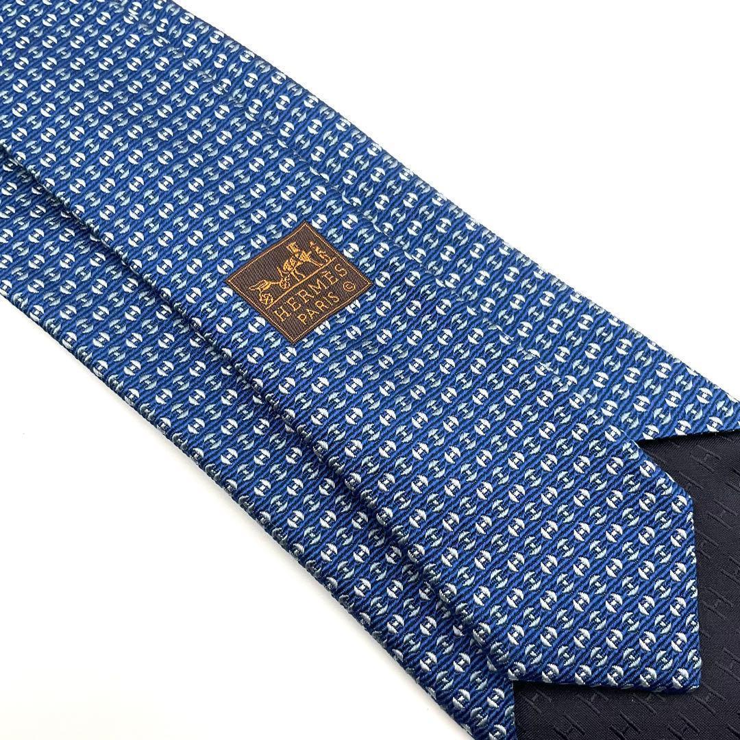 エルメス HERMES ネクタイ H柄 ブルー シルク100%