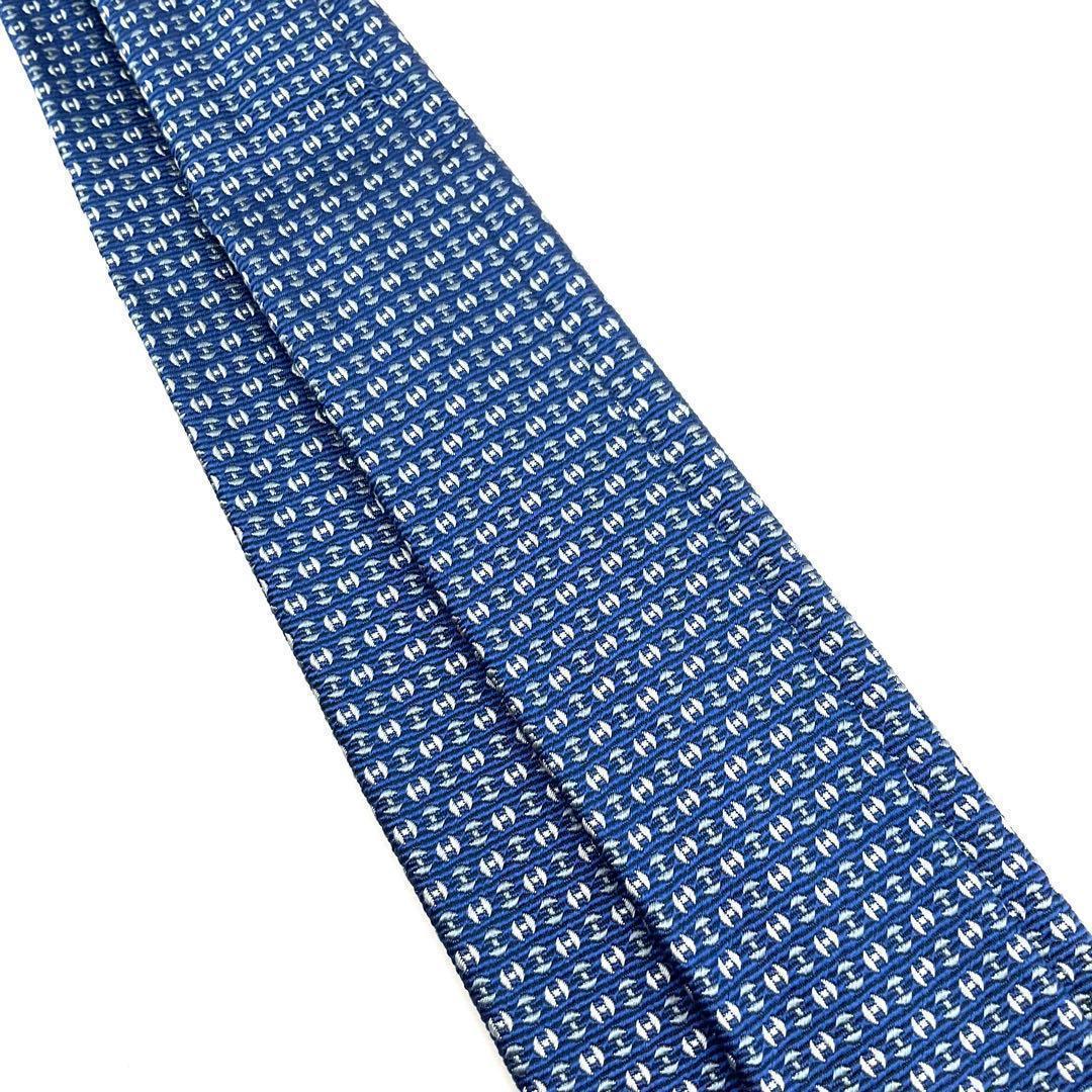 エルメス HERMES ネクタイ H柄 ブルー シルク100%