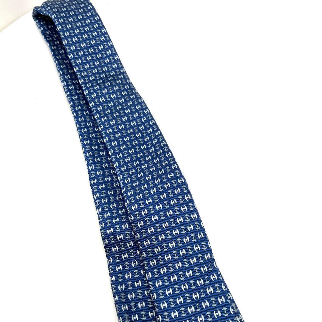 エルメス HERMES ネクタイ H柄 ブルー シルク100%