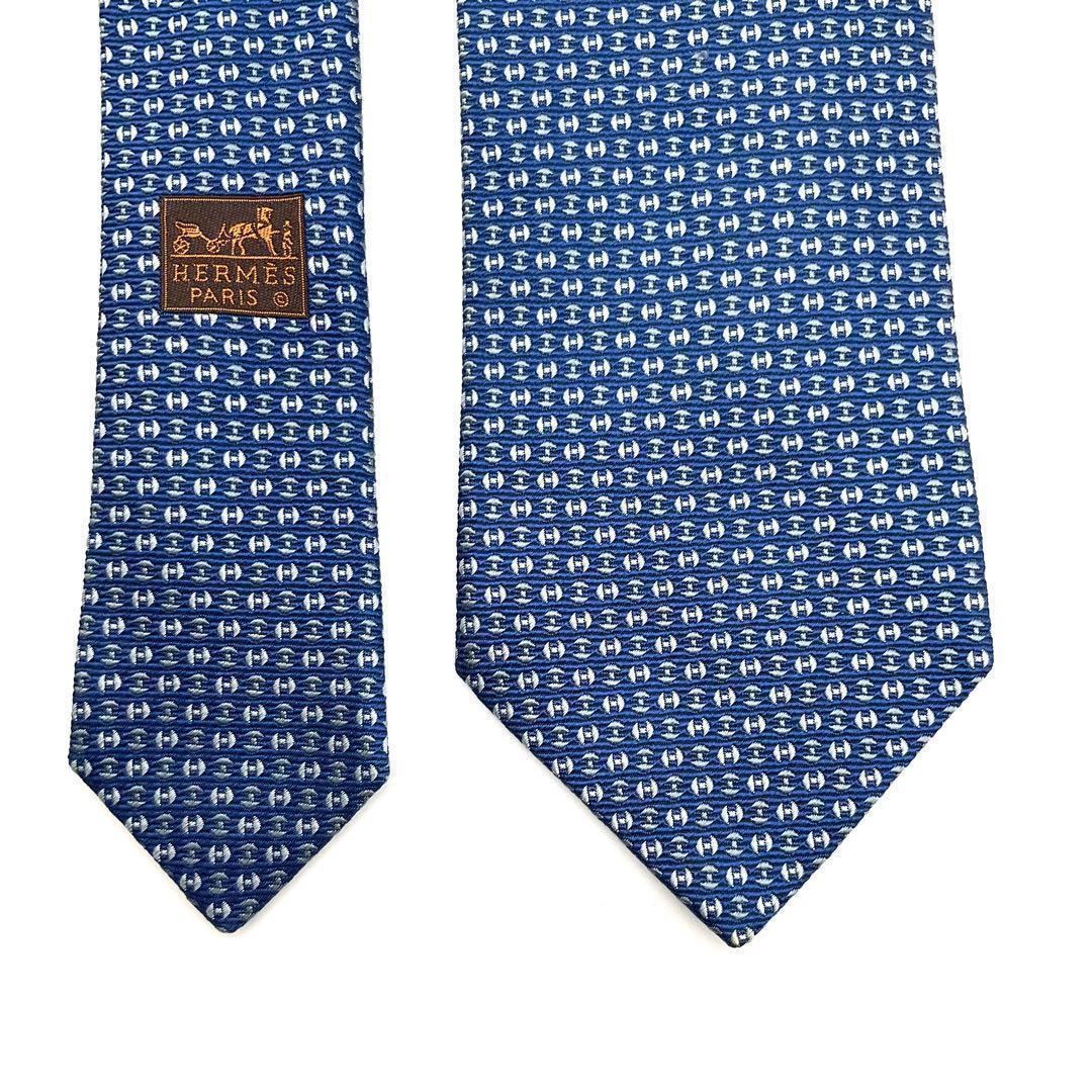 エルメス HERMES ネクタイ H柄 ブルー シルク100%