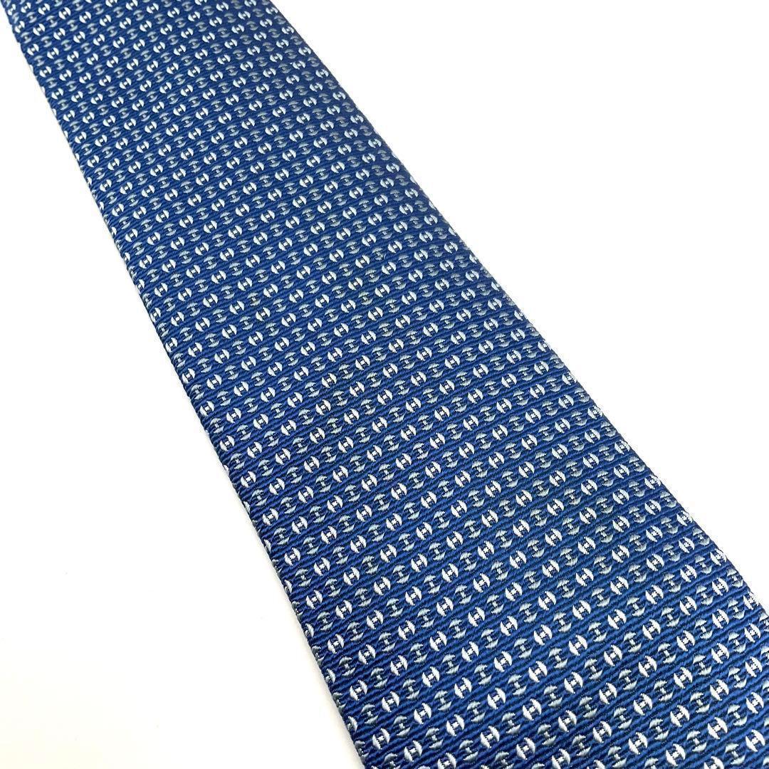 エルメス HERMES ネクタイ H柄 ブルー シルク100%