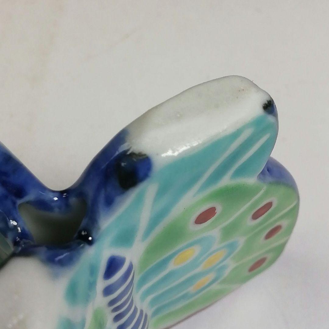 Ｗ８　蓋置　『色絵　三ツ蝶』『高野昭阿弥 造』　共箱　茶道具